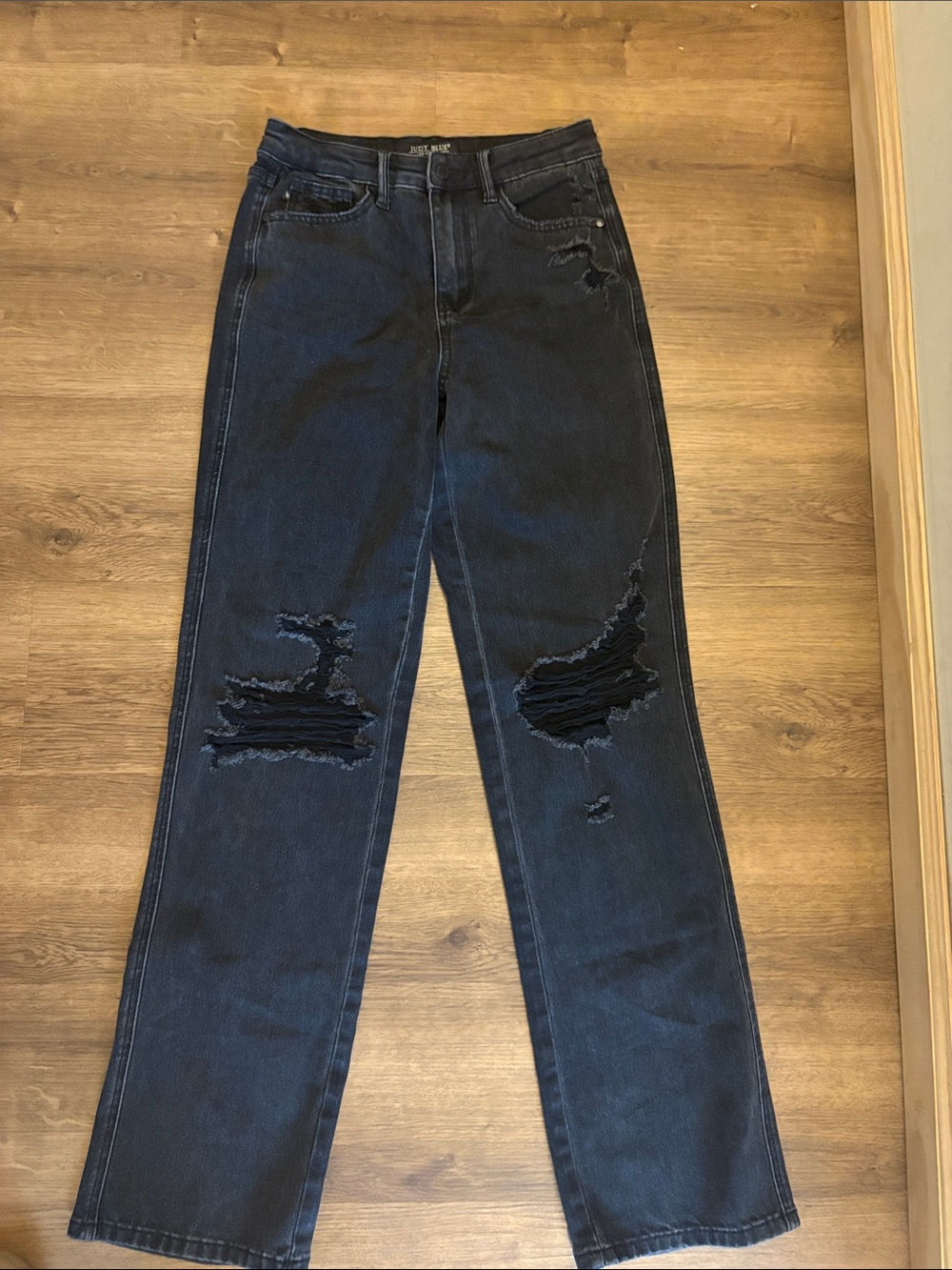 Judy Blue Black Distressed Straight Leg Jeans
